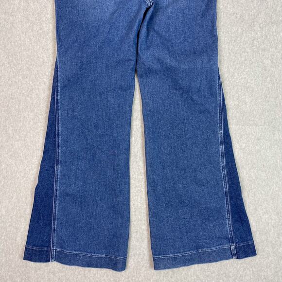 SPANX Mixed 2 Tone Wash ‘70s Style High Rise Flare Pull On Jeans Size XL - Picture 6 of 8